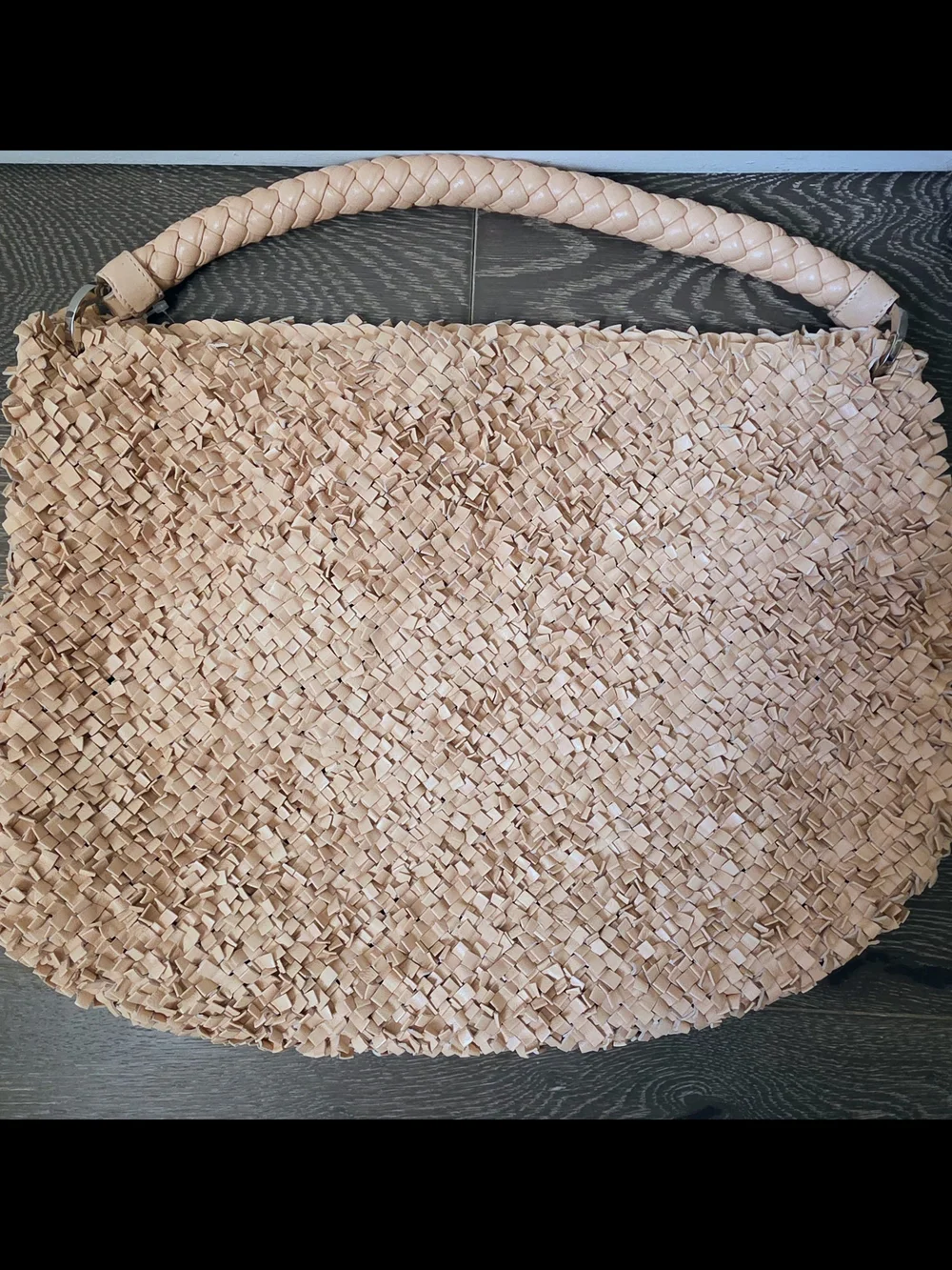 Neutral Woven Hobo Tote Bag - Pink Beige